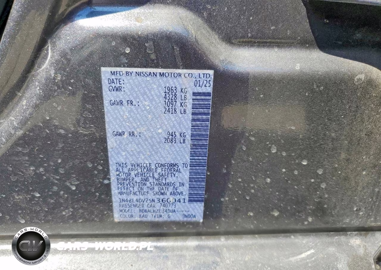 2025 Nissan Altima Sv VIN:1N4BL4DV2SN360041 - 12