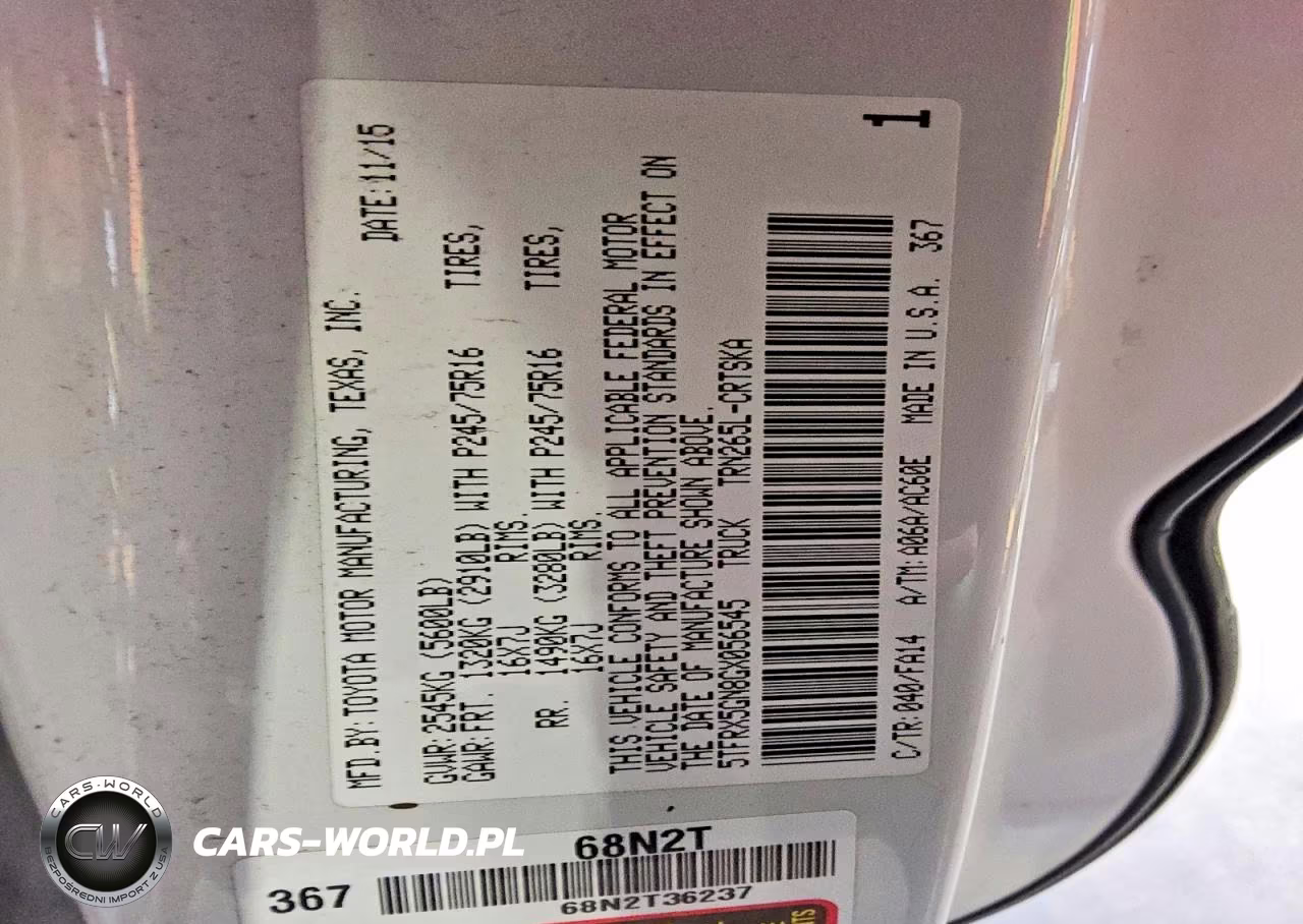 2016 Toyota Tacoma Sr VIN:5TFRX5GN8GX056545 - 12