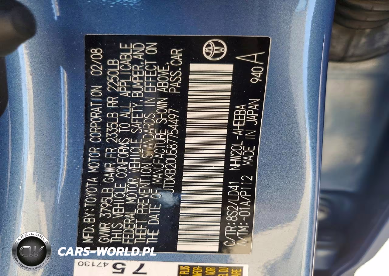2008 Toyota Prius Base VIN:JTDKB20U587754497 - 12