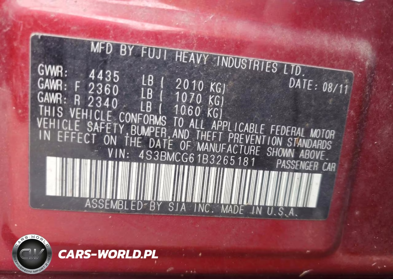 2011 Subaru Legacy 2.5I Premium VIN:4S3BMCG61B3265181 - 12
