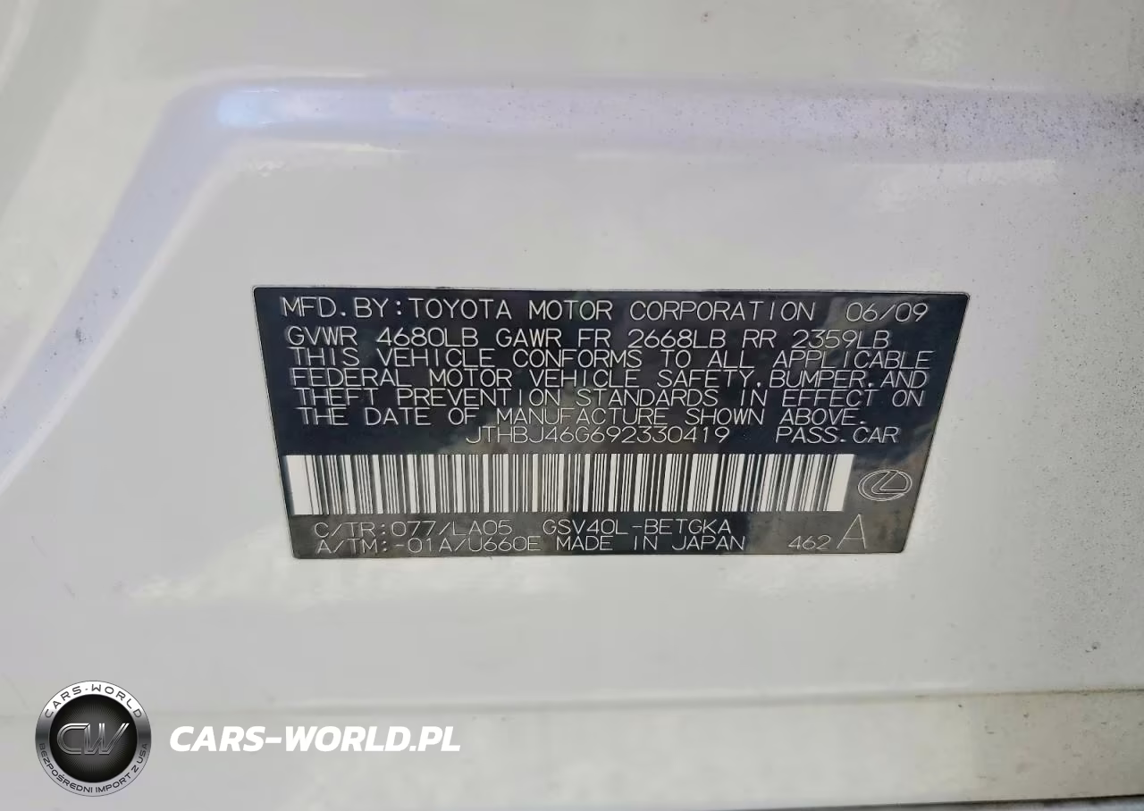 2009 Lexus Es 350 VIN:JTHBJ46G692330419 - 12