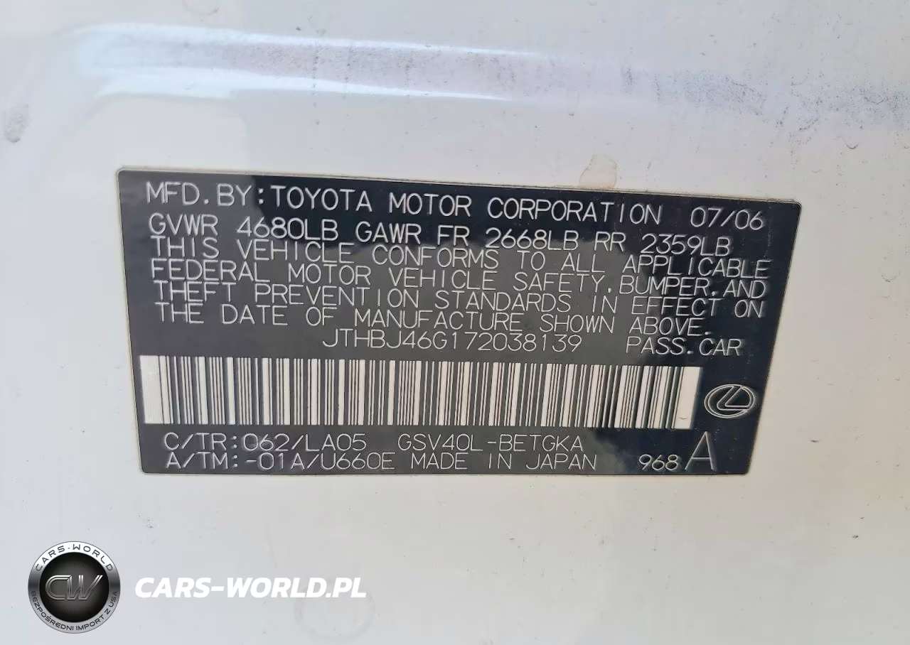 2007 Lexus Es 350 VIN:JTHBJ46G172038139 - 12