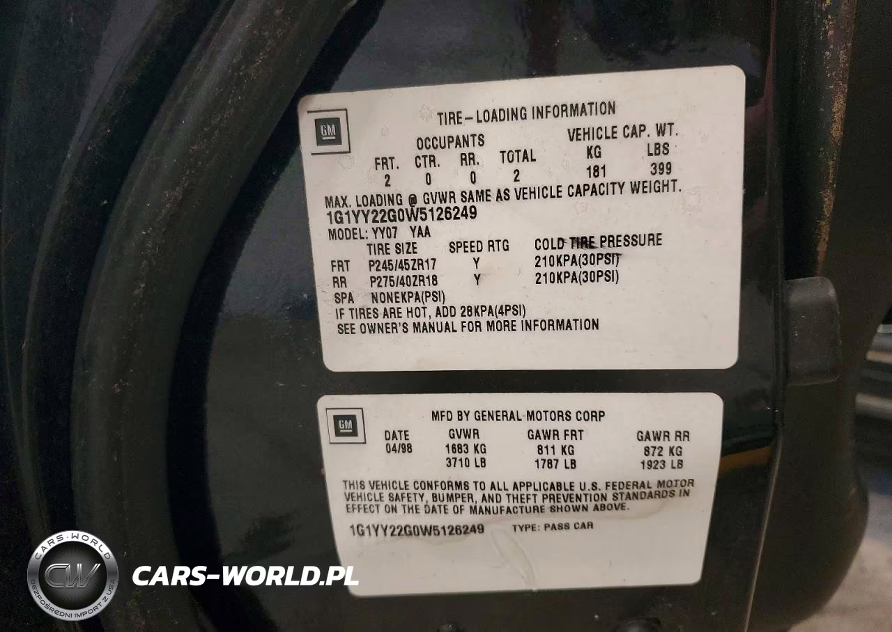 1998 Chevrolet Corvette VIN:1G1YY22G0W5126249 - 12