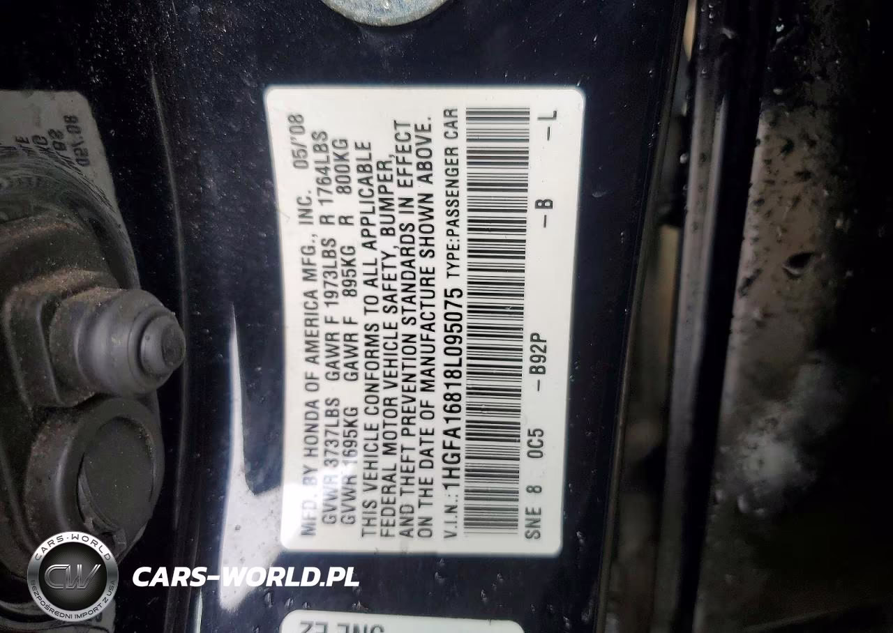 2008 Honda Civic Ex VIN:1HGFA16818L095075 - 13