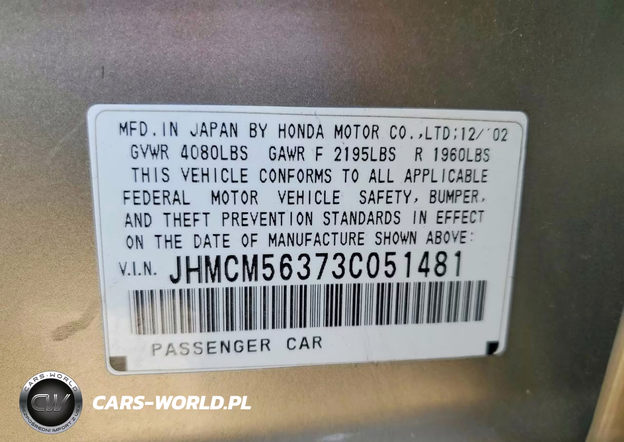 2003 Honda Accord Lx VIN:JHMCM56373C051481 - 12