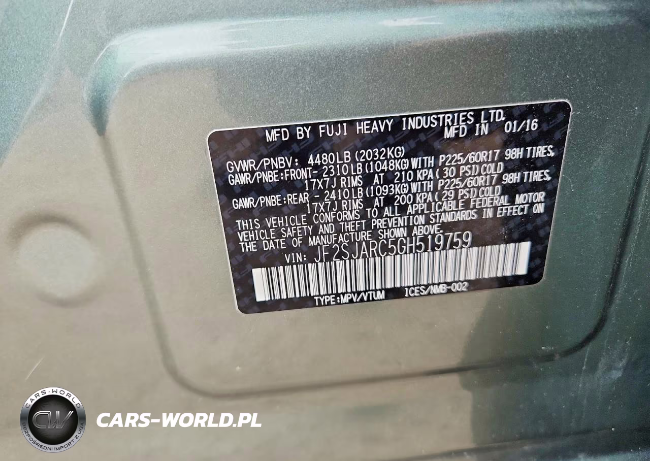 2016 Subaru Forester 2.5I Limited VIN:JF2SJARC5GH519759 - 12