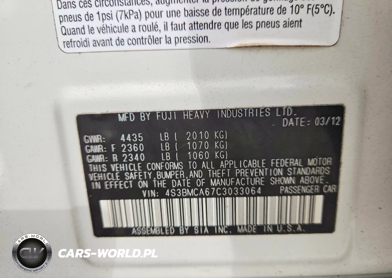 2012 Subaru Legacy 2.5I VIN:4S3BMCA67C3033064 - 12