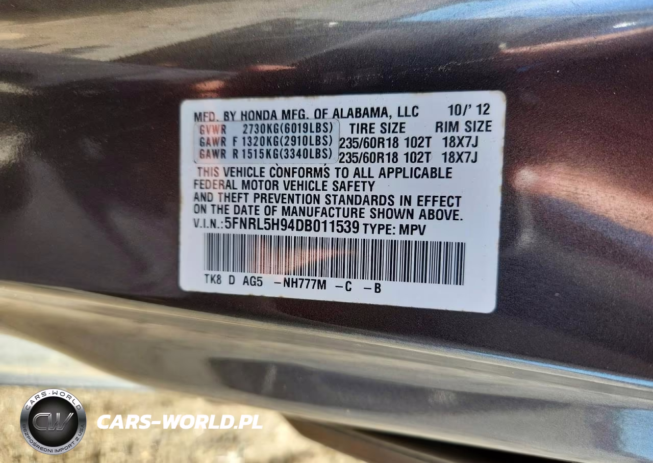 2013 Honda Odyssey Touring VIN:5FNRL5H94DB011539 - 13