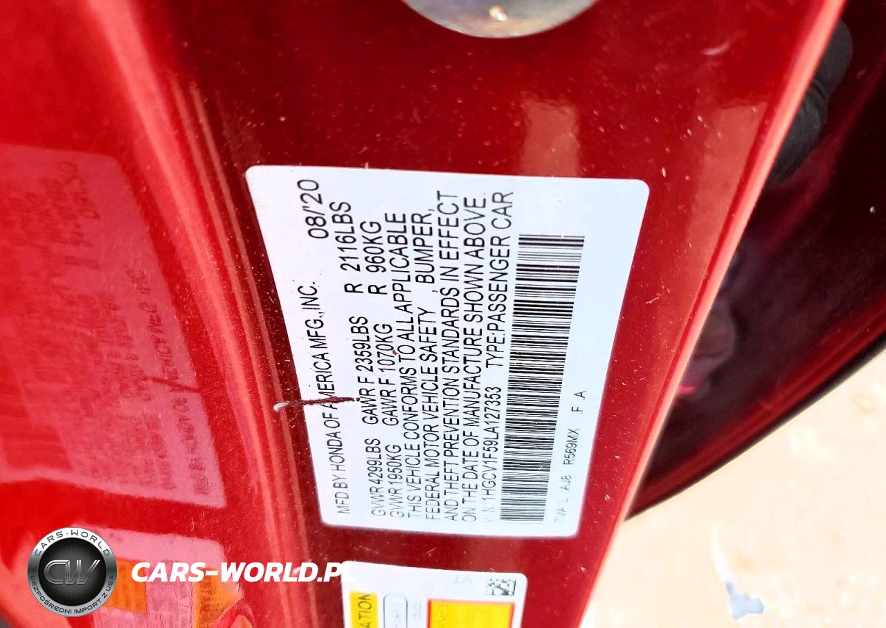 2020 Honda Accord Exl VIN:1HGCV1F59LA127353 - 12