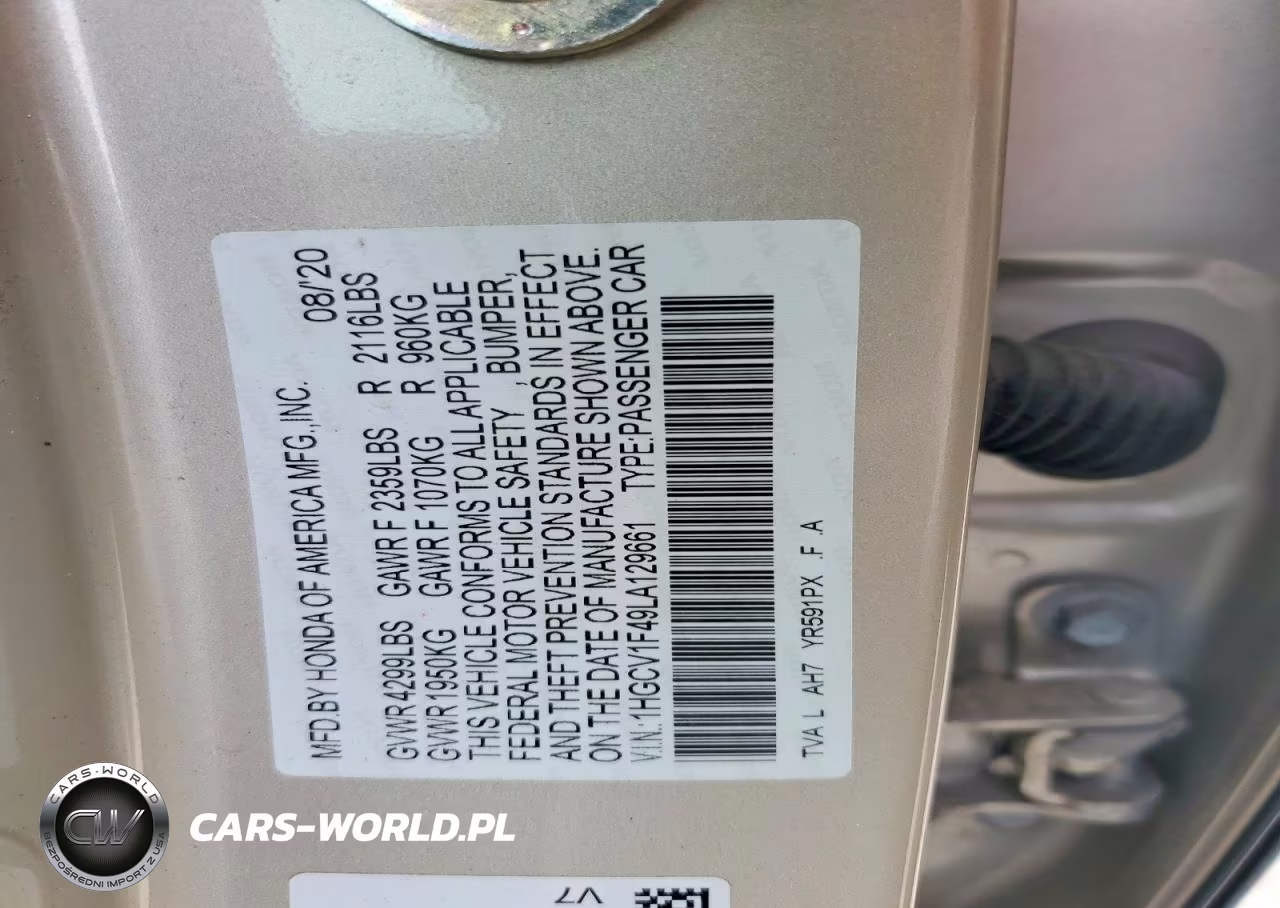 2020 Honda Accord Ex VIN:1HGCV1F49LA129661 - 12