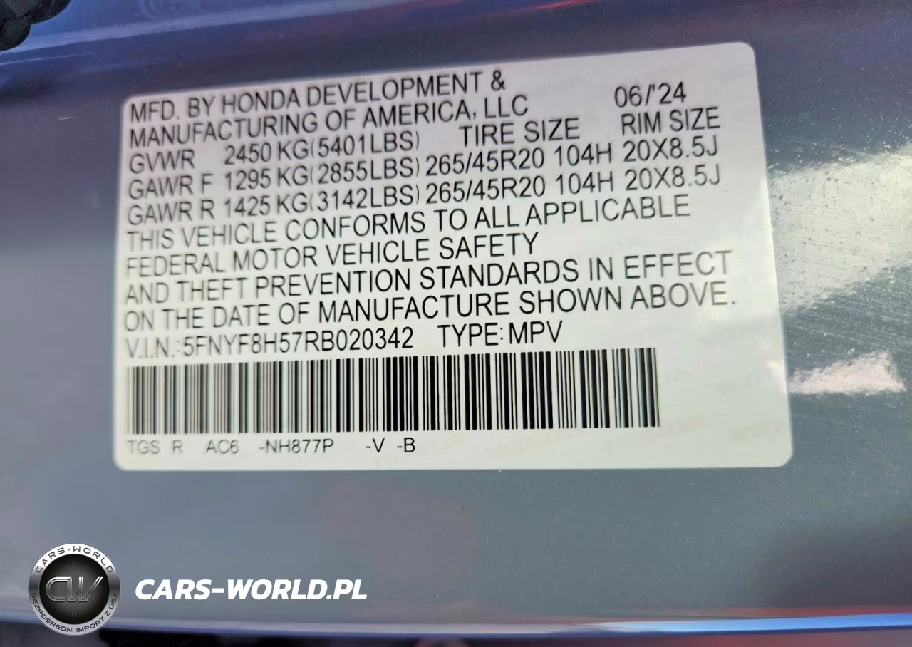 2024 Honda Passport Exl VIN:5FNYF8H57RB020342 - 13