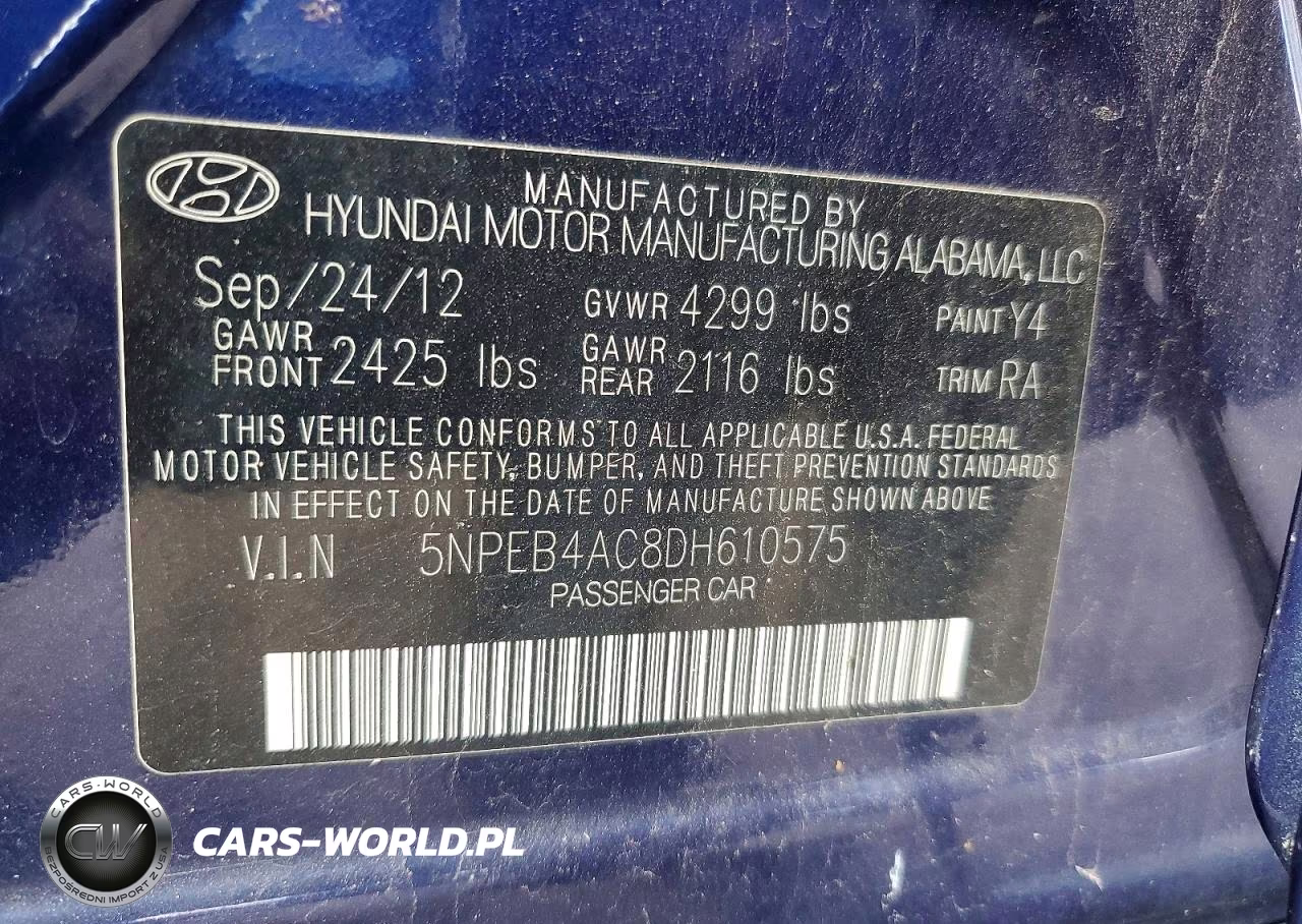 2013 Hyundai Sonata Gls VIN:5NPEB4AC8DH610575 - 12