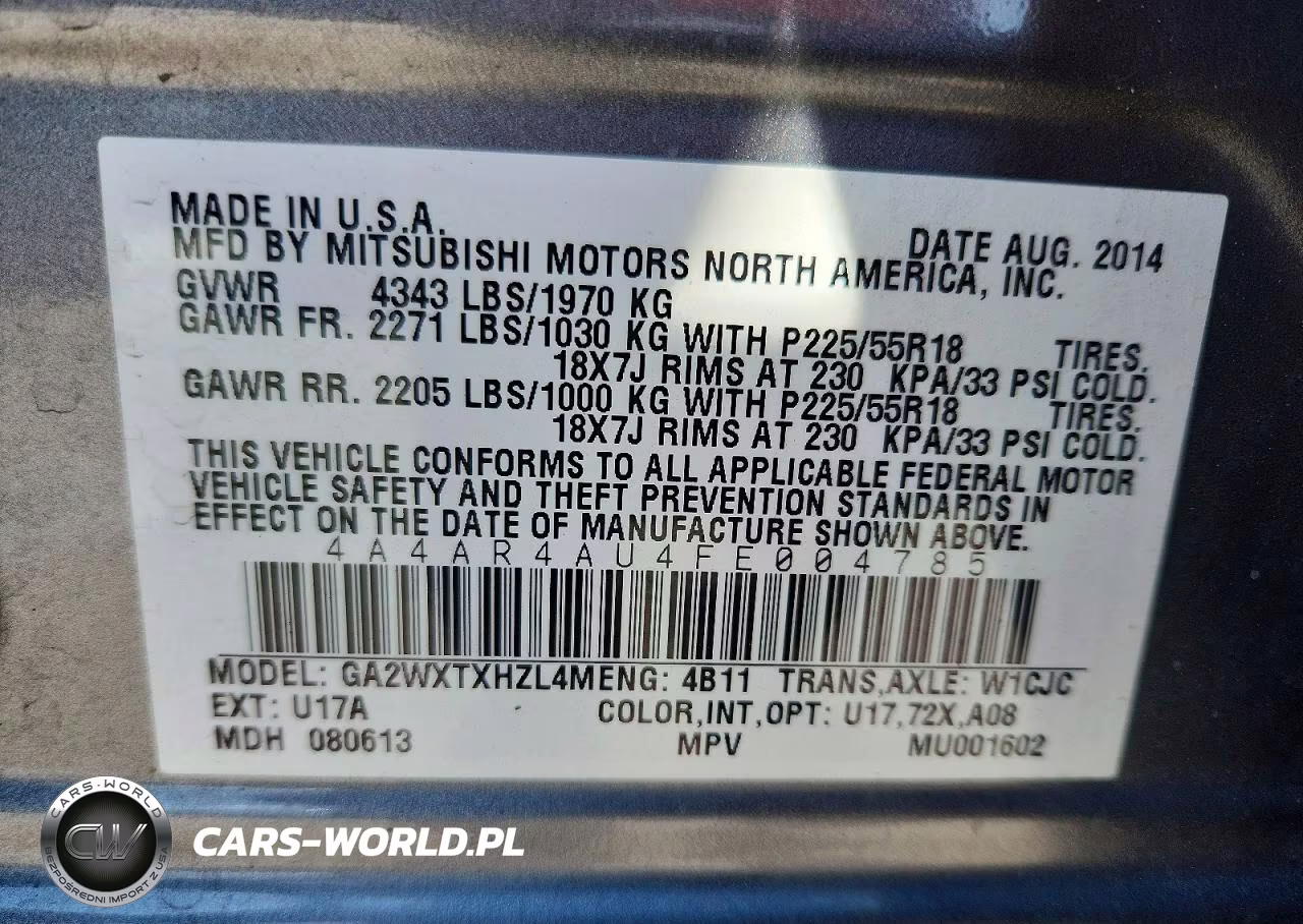 2015 Mitsubishi Outlander Sport Se VIN:4A4AR4AU4FE004785 - 14