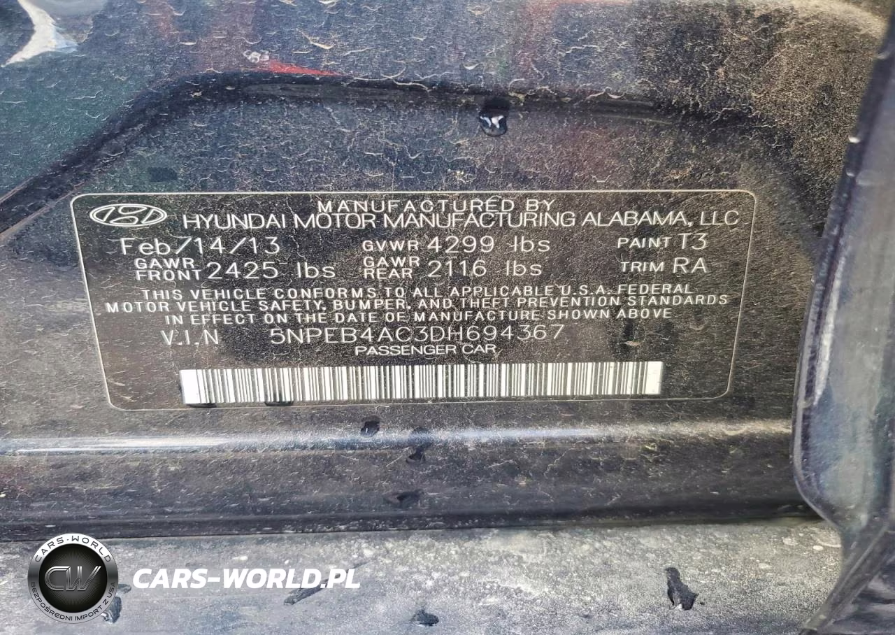 2013 Hyundai Sonata Gls VIN:5NPEB4AC3DH694367 - 12