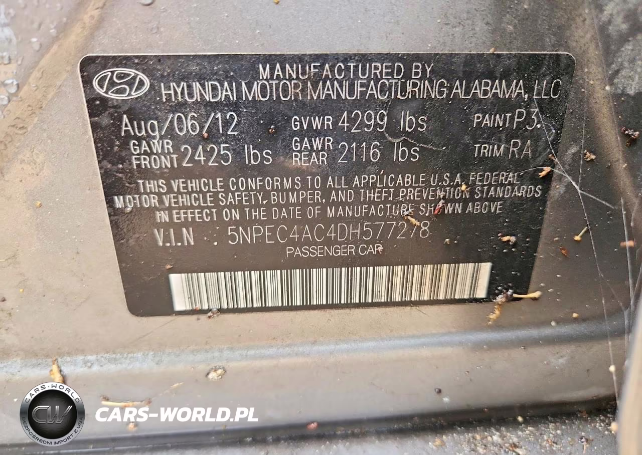 2013 Hyundai Sonata Se VIN:5NPEC4AC4DH577278 - 13