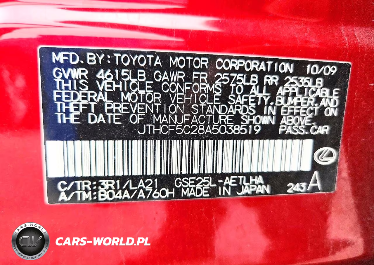 2010 Lexus Is 250 VIN:JTHCF5C28A5038519 - 12