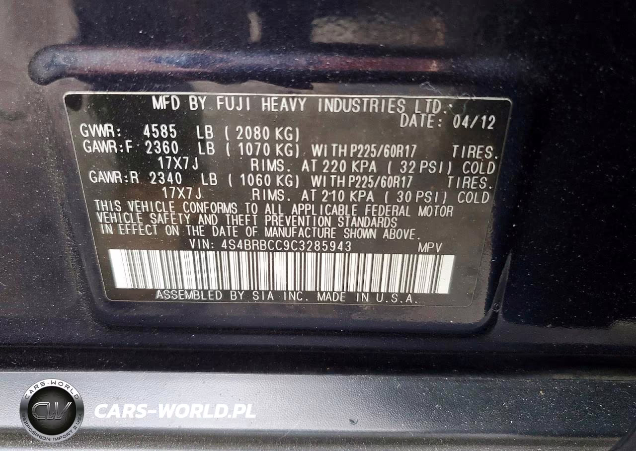 2012 Subaru Outback VIN:4S4BRBCC9C3285943 - 13