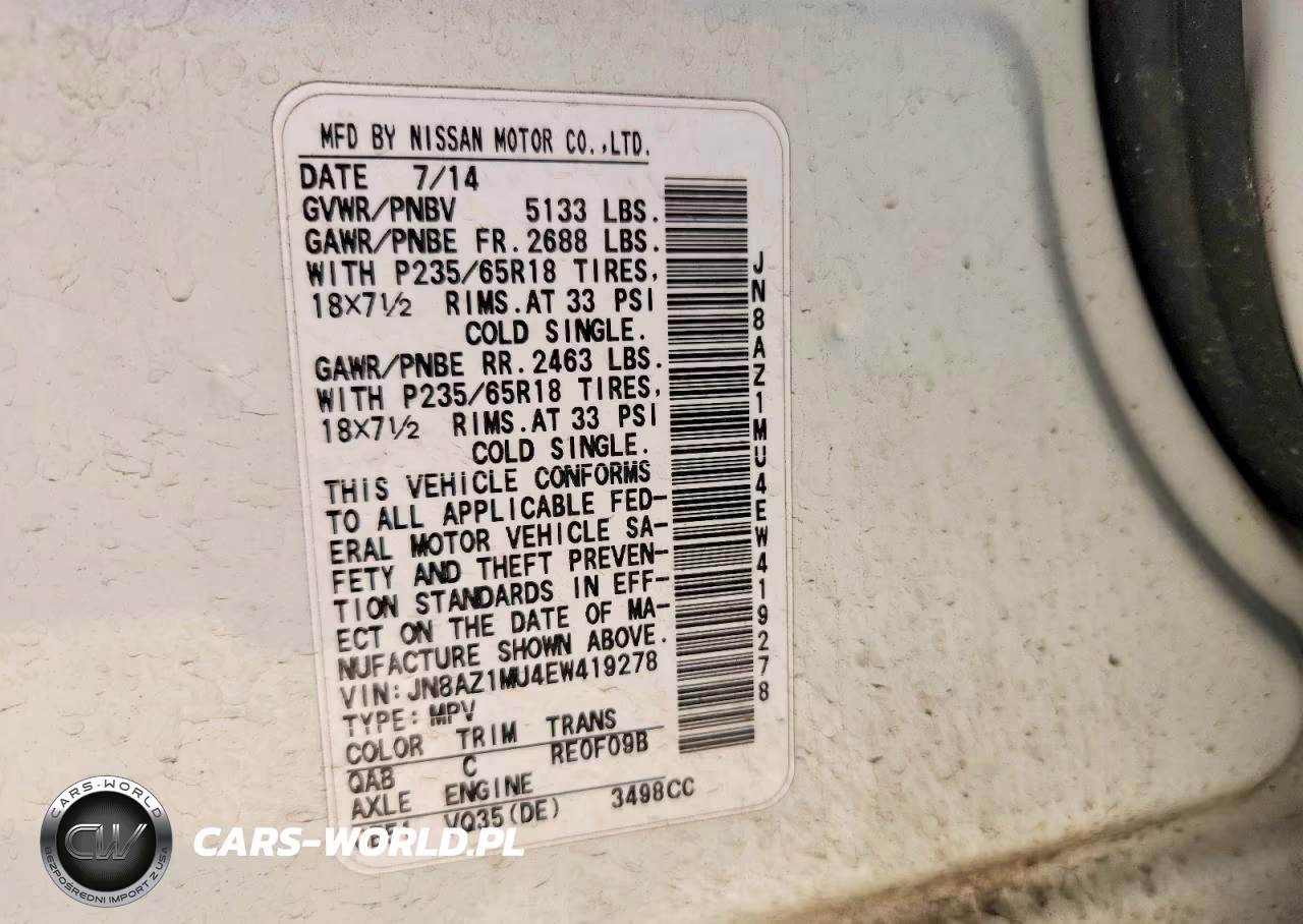 2014 Nissan Murano Sl VIN:JN8AZ1MU4EW419278 - 13