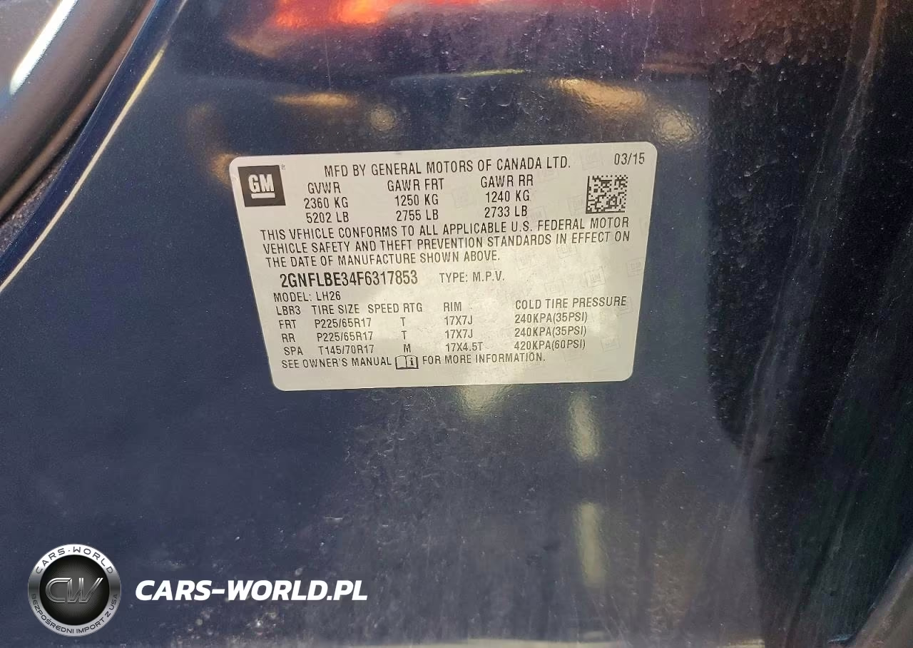 2015 Chevrolet Equinox Lt VIN:2GNFLBE34F6317853 - 13