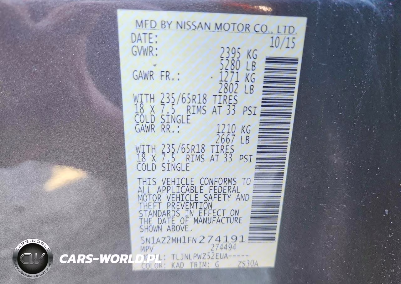2015 Nissan Murano S VIN:5N1AZ2MH1FN274191 - 13