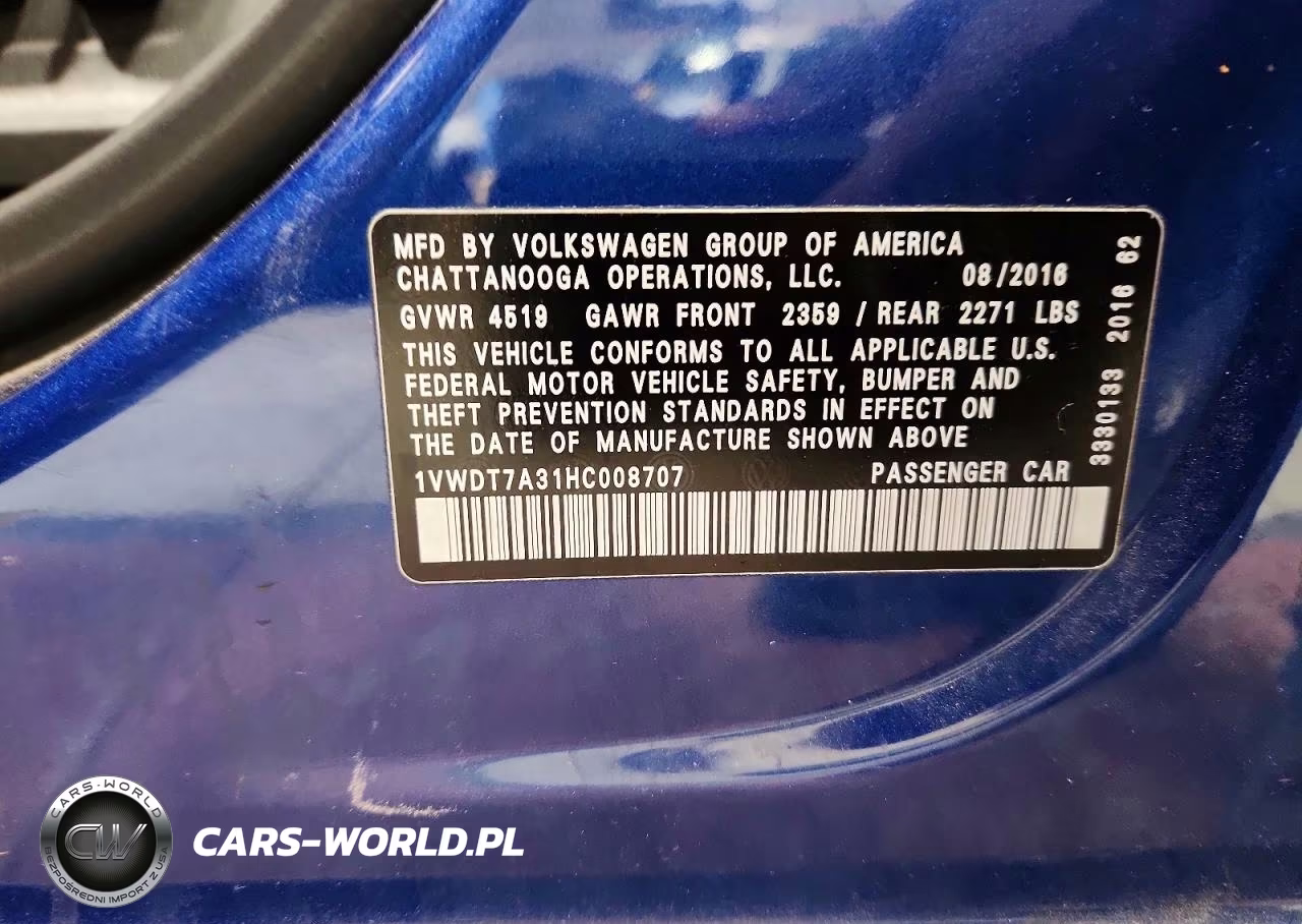 2017 Volkswagen Passat R-Line VIN:1VWDT7A31HC008707 - 12