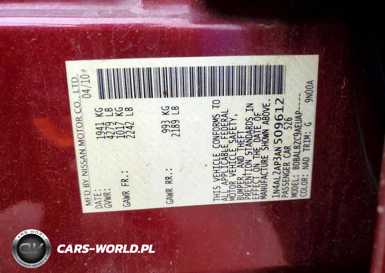 2010 Nissan Altima 2.5 VIN:1N4AL2AP3AN509612 - 12
