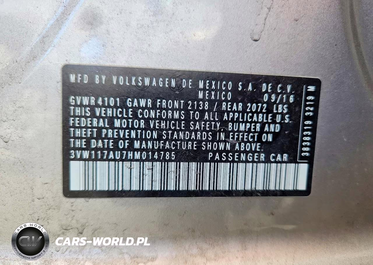 2017 Volkswagen Golf S VIN:3VW117AU7HM014785 - 12