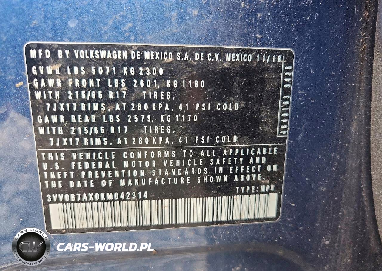 2019 Volkswagen Tiguan S VIN:3VV0B7AX0KM042314 - 13