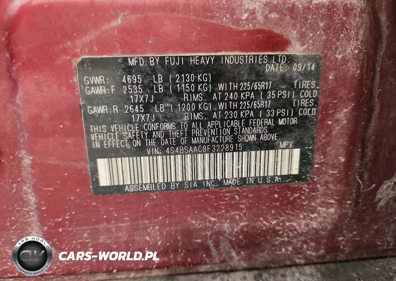 2015 Subaru Outback 2.5I VIN:4S4BSAAC8F3228915 - 13
