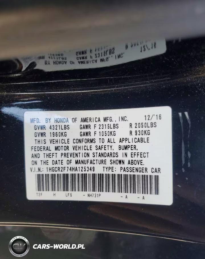 2017 Honda Accord Ex VIN:1HGCR2F74HA125349 - 12
