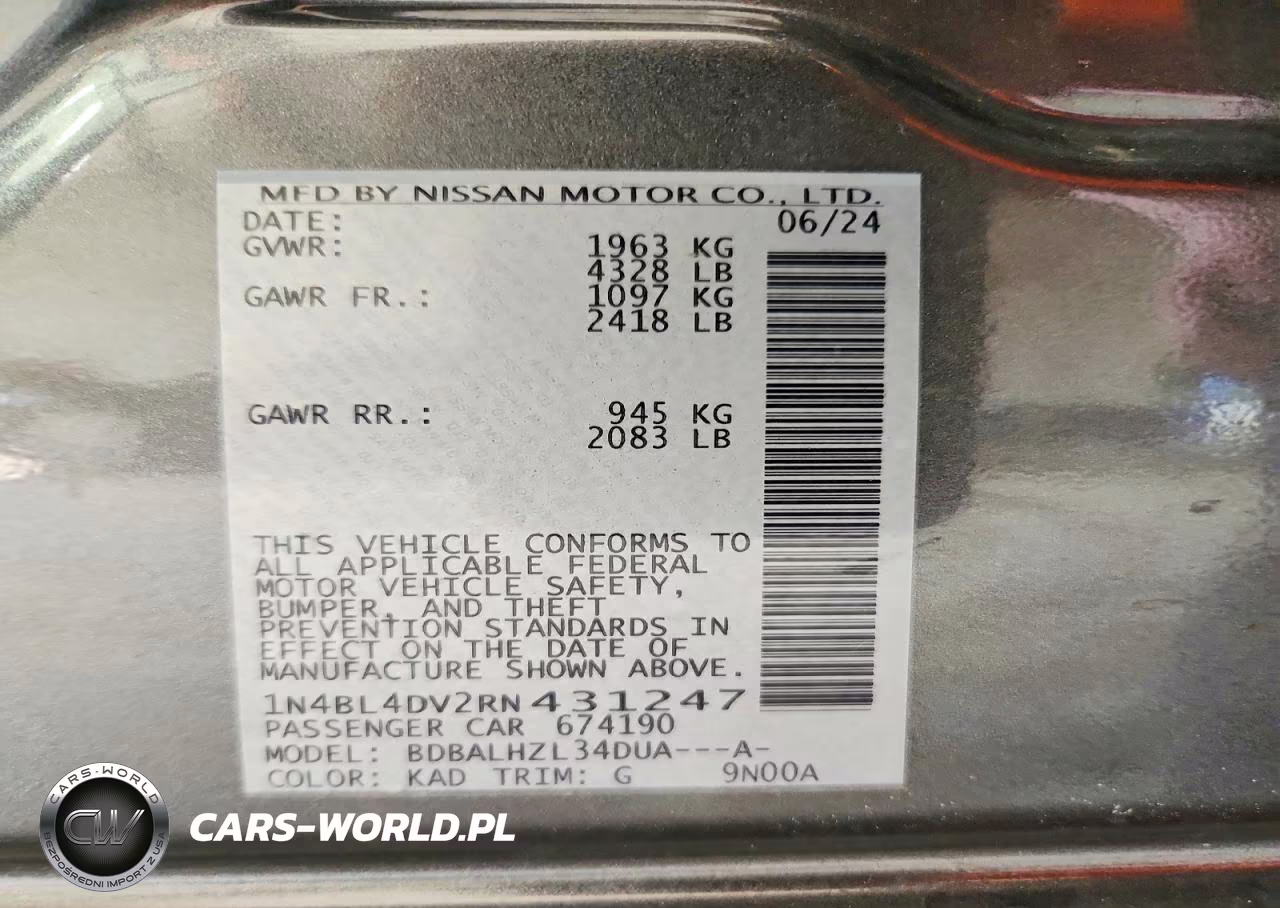 2024 Nissan Altima Sv VIN:1N4BL4DV2RN431247 - 13