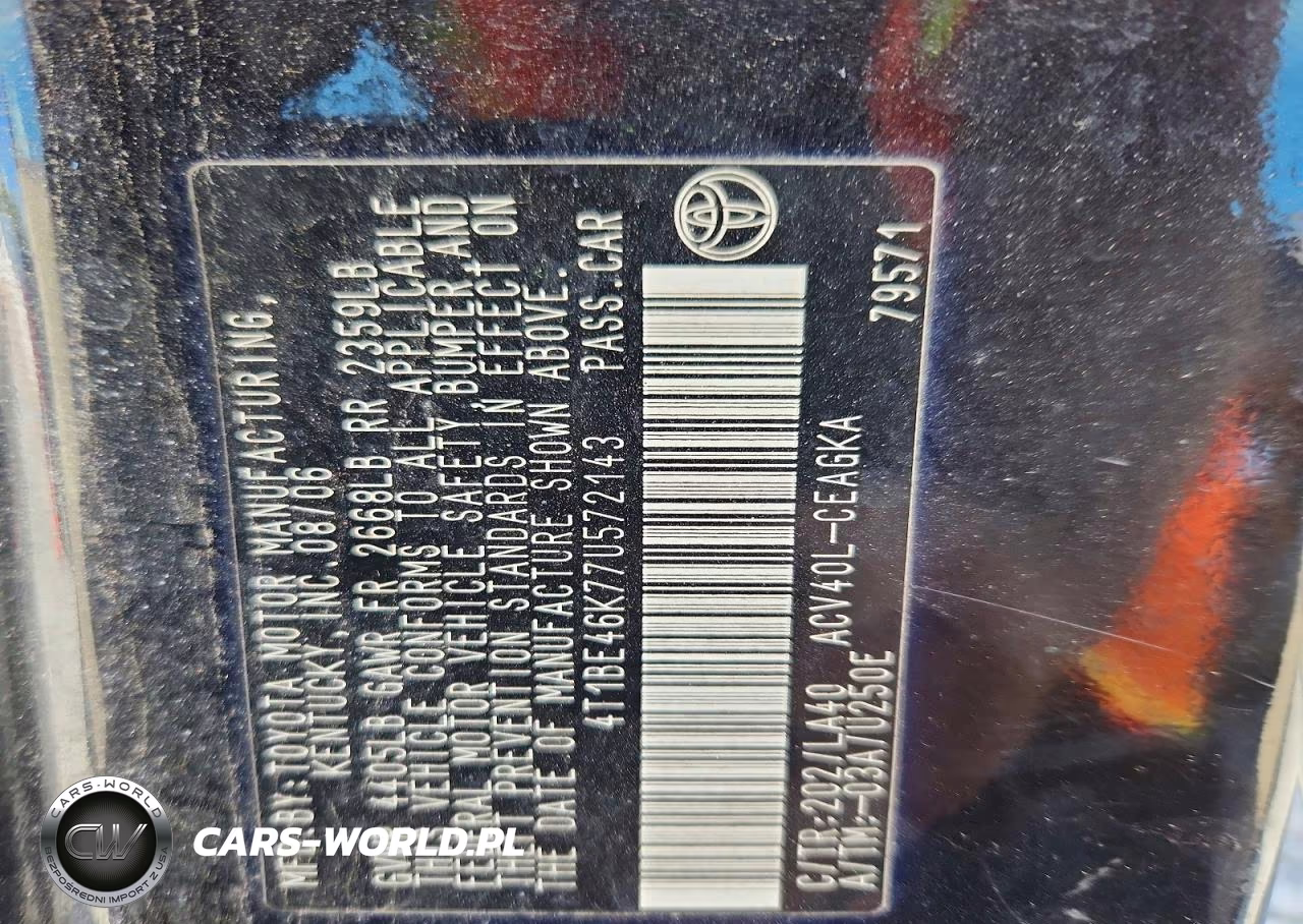 2007 Toyota Camry Xle VIN:4T1BE46K77U572143 - 12