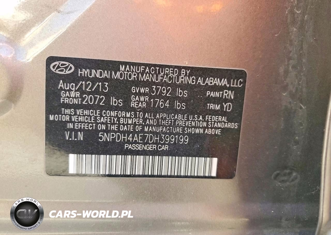 2013 Hyundai Elantra Gls VIN:5NPDH4AE7DH399199 - 12