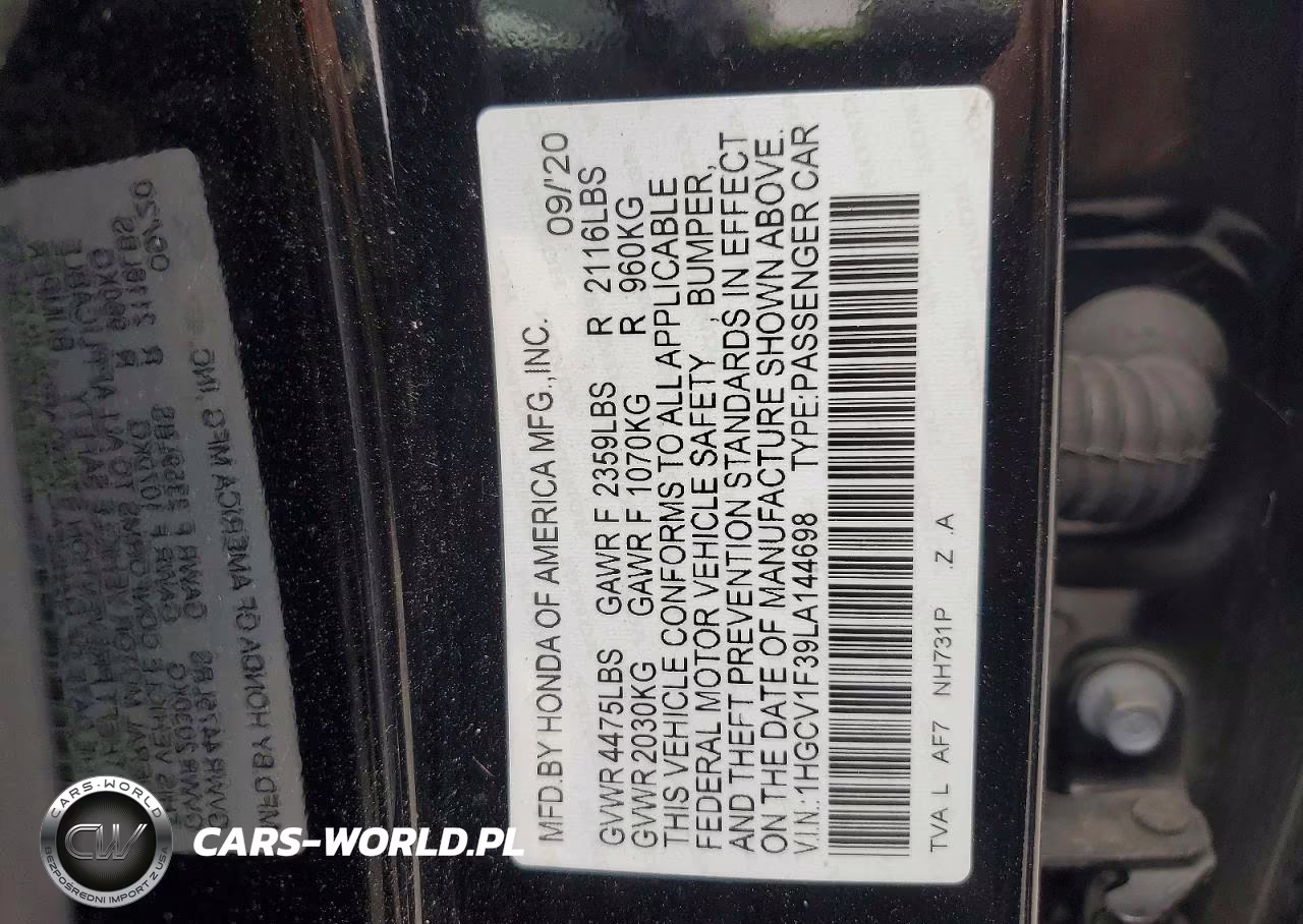 2020 Honda Accord Sport VIN:1HGCV1F39LA144698 - 12