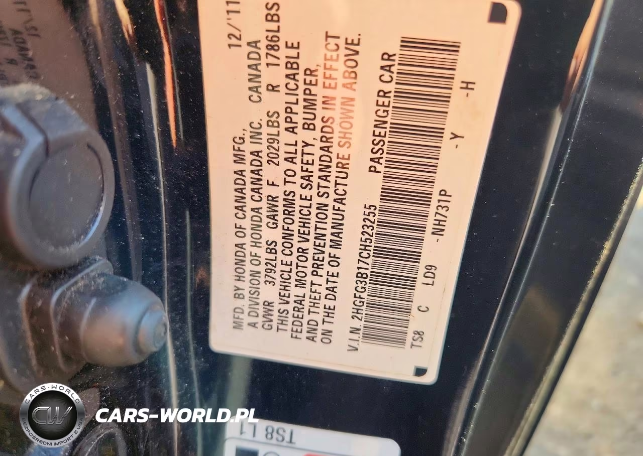 2012 Honda Civic Exl VIN:2HGFG3B17CH523255 - 12