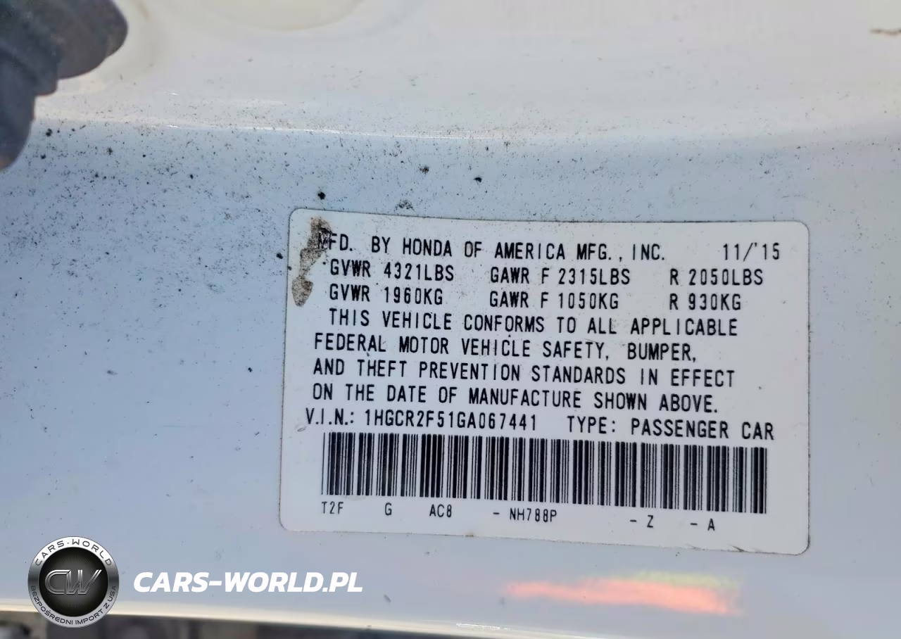 2016 Honda Accord Sport VIN:1HGCR2F51GA067441 - 12