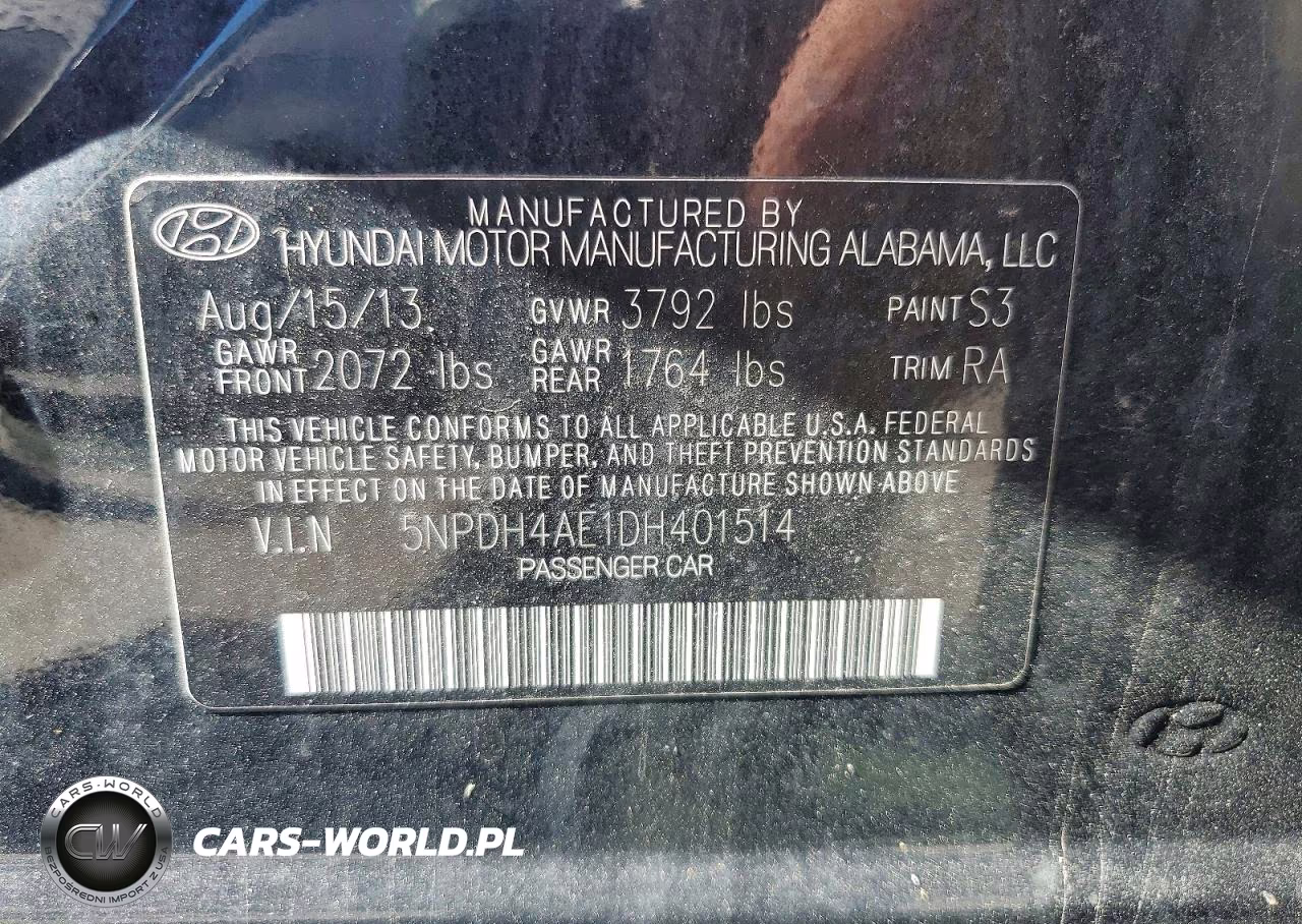 2013 Hyundai Elantra Gls VIN:5NPDH4AE1DH401514 - 12