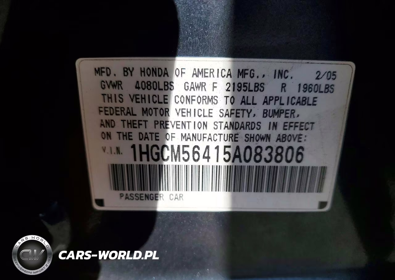 2005 Honda Accord Lx VIN:1HGCM56415A083806 - 12