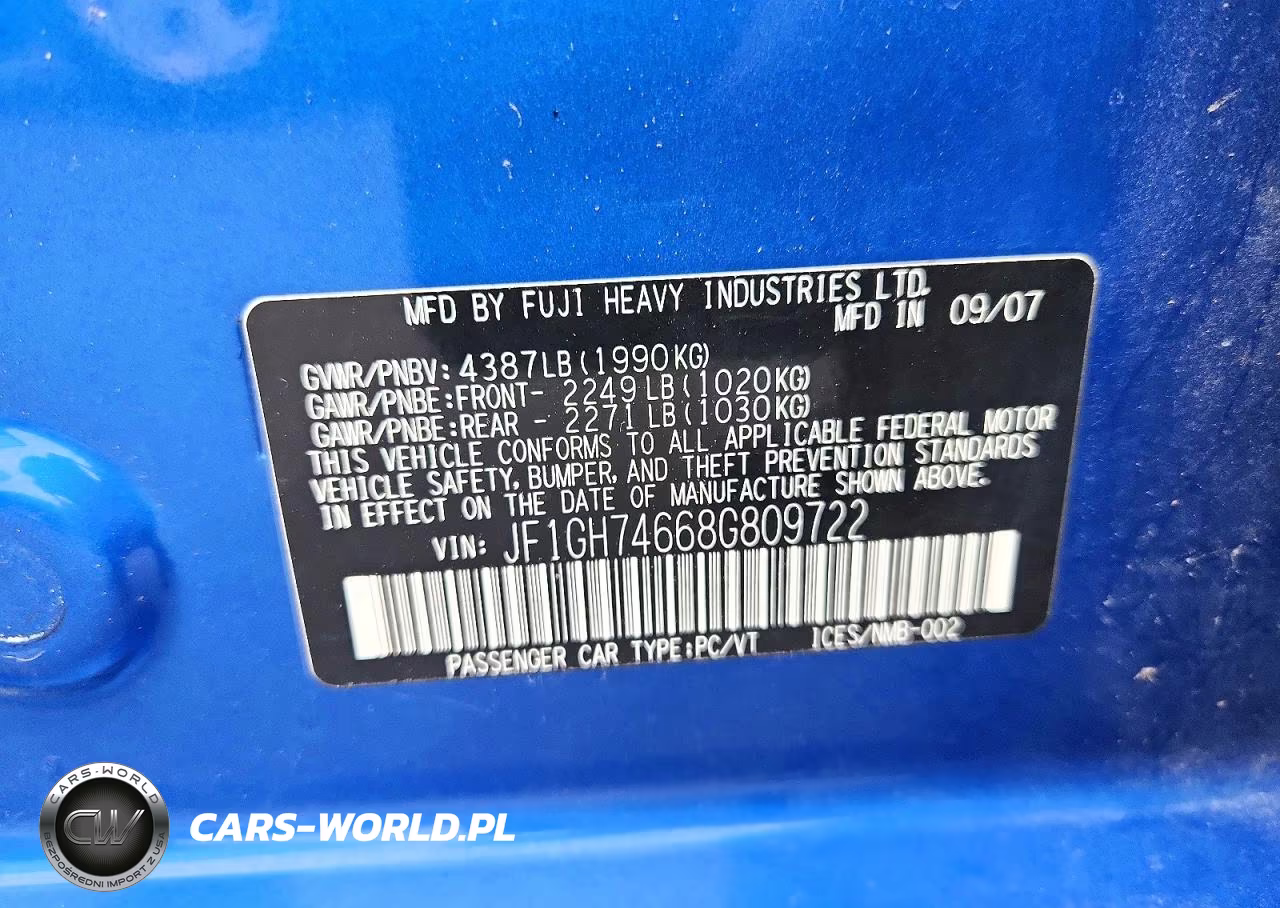 2008 Subaru Impreza Wrx VIN:JF1GH74668G809722 - 12