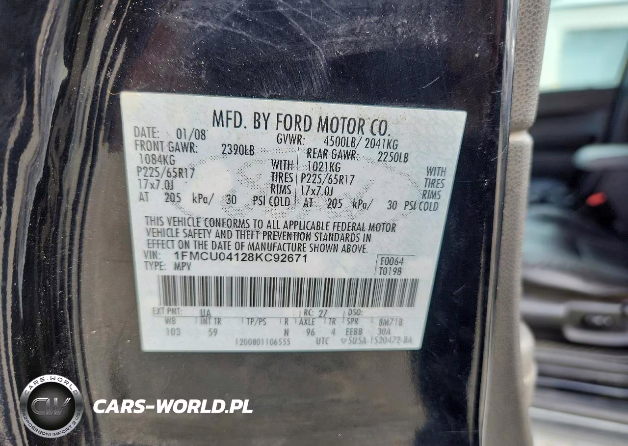2008 Ford Escape Limited VIN:1FMCU04128KC92671 - 13