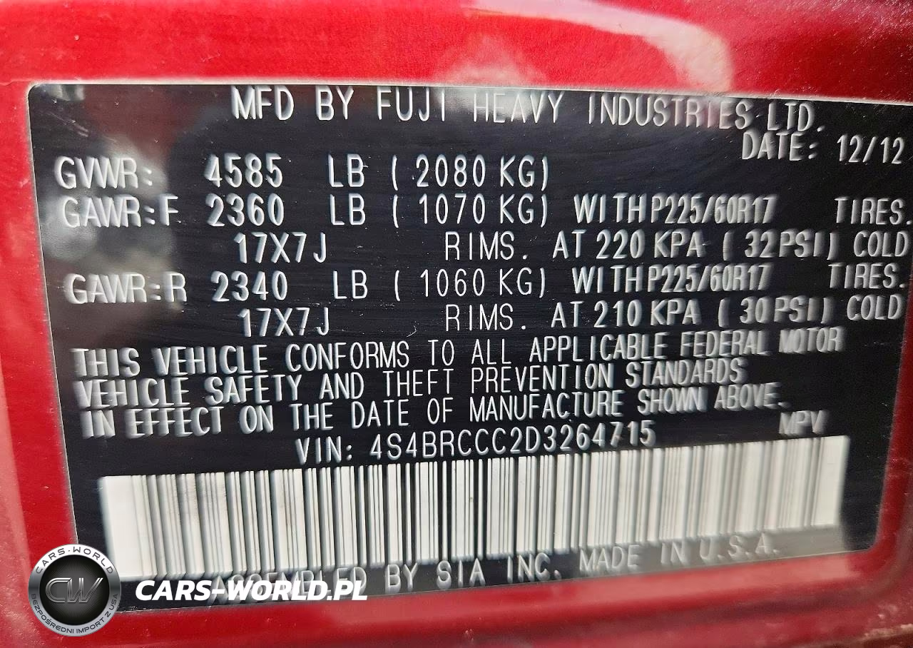 2013 Subaru Outback 2.5I Premium VIN:4S4BRCCC2D3264715 - 13