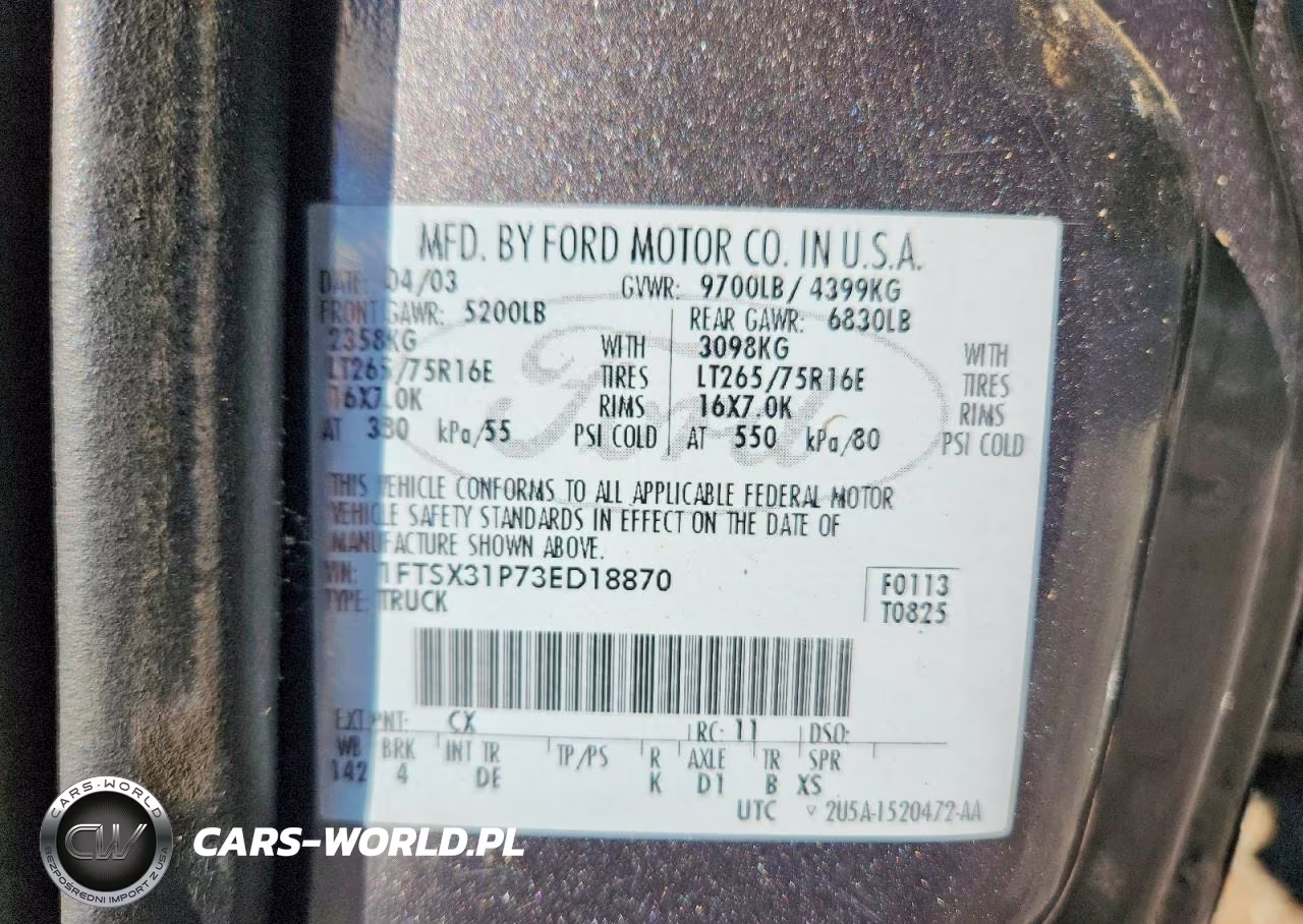 2003 Ford F350 Srw Super Duty VIN:1FTSX31P73ED18870 - 12
