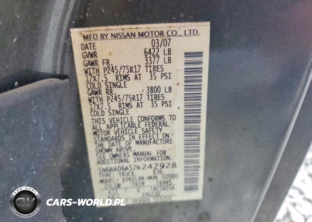 2007 Nissan Titan Xe Ffv VIN:1N6BA06A57N242928 - 12