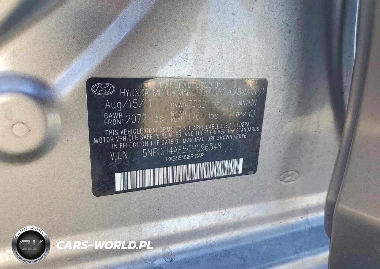 2012 Hyundai Elantra Limited VIN:5NPDH4AE5CH096548 - 12