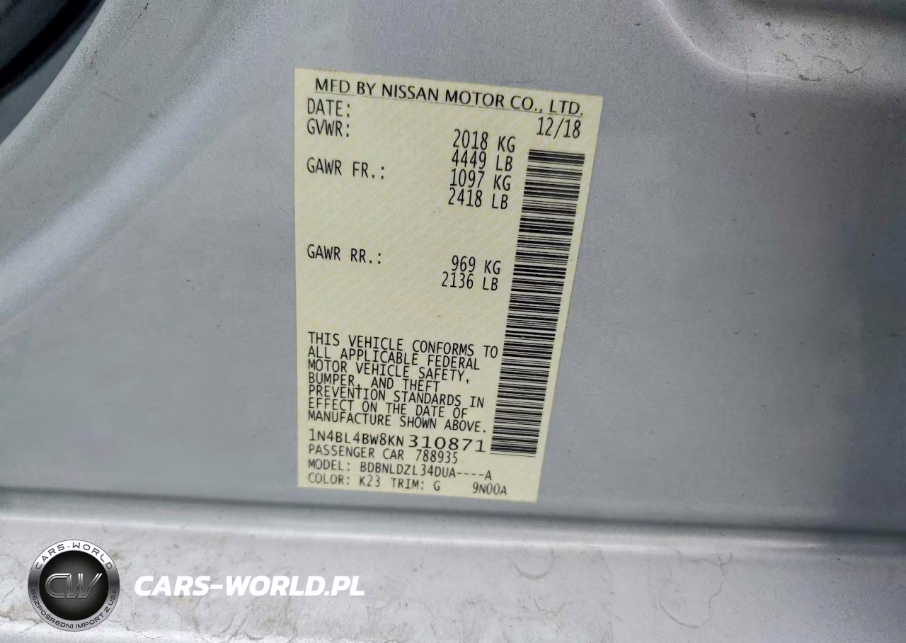 2019 Nissan Altima S VIN:1N4BL4BW8KN310871 - 12
