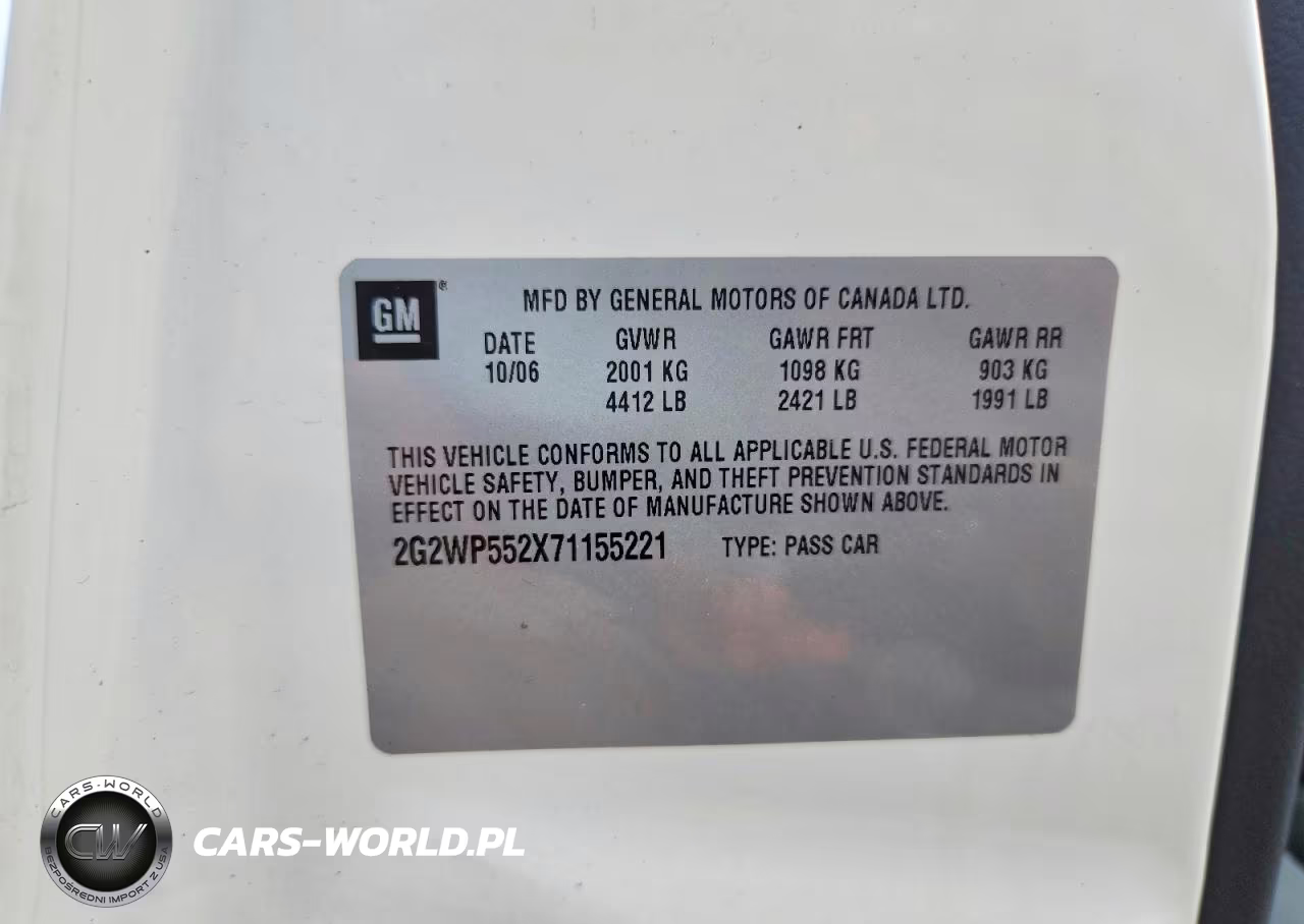 2007 Pontiac Grand Prix VIN:2G2WP552X71155221 - 12