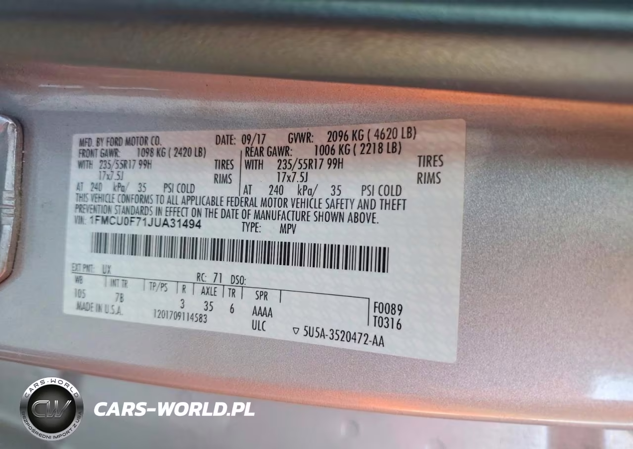 2018 Ford Escape S VIN:1FMCU0F71JUA31494 - 12