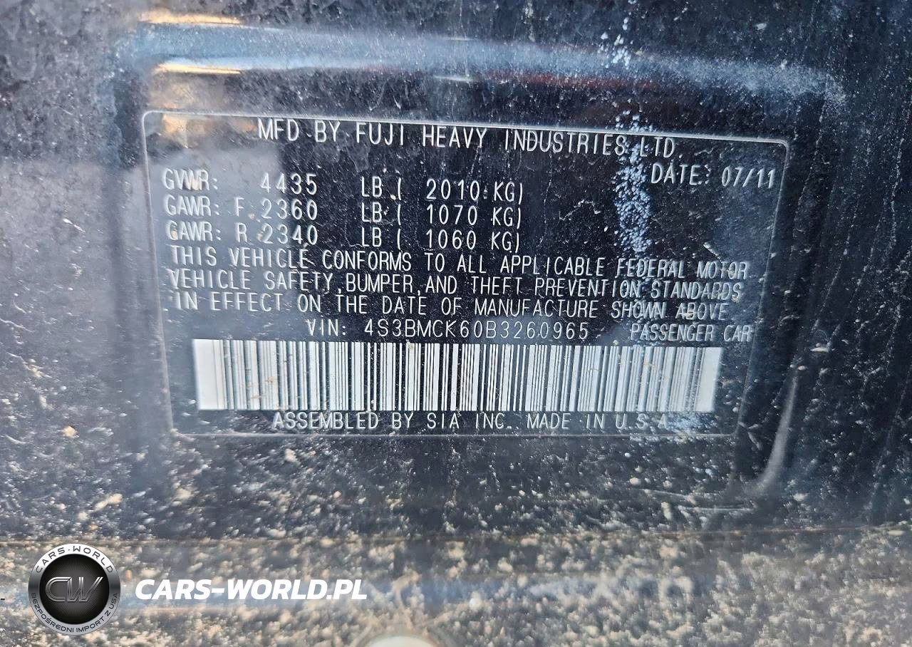 2011 Subaru Legacy 2.5I Limited VIN:4S3BMCK60B3260965 - 12