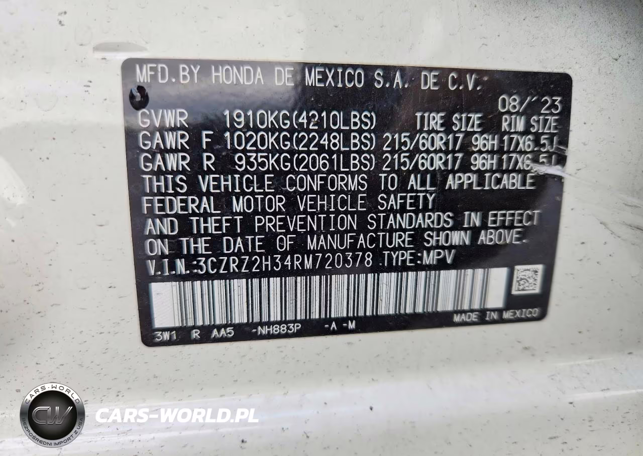 2024 Honda Hr-V Lx VIN:3CZRZ2H34RM720378 - 13