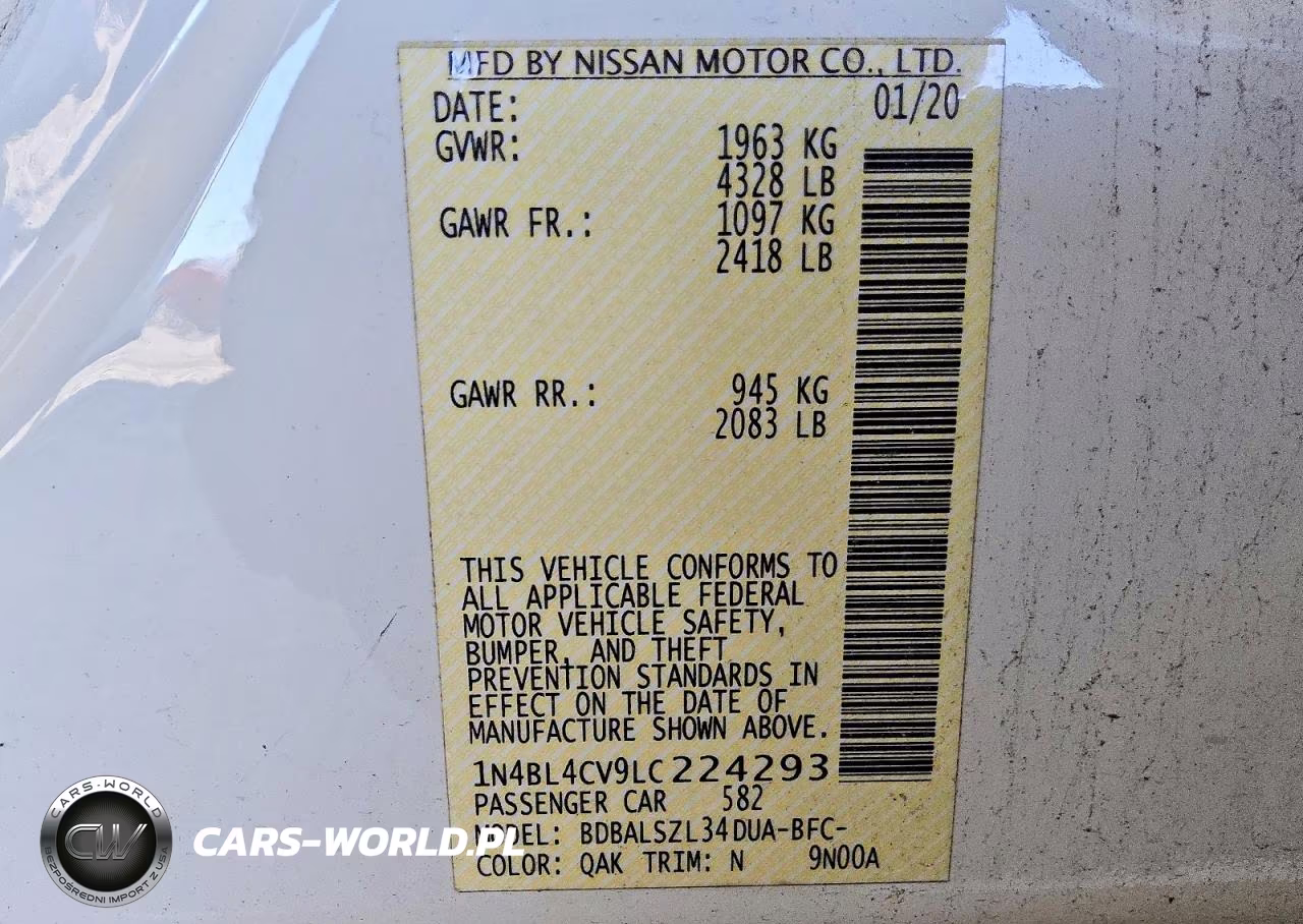 2020 Nissan Altima Sr VIN:1N4BL4CV9LC224293 - 13